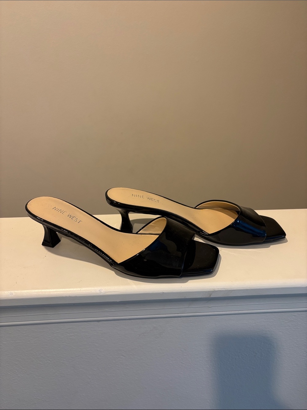 Nine West Black Patent Open-Toe Low Heel Mules